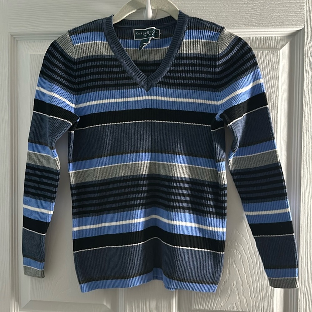 Karen Scott Petites Stripped Ribbed Sweater